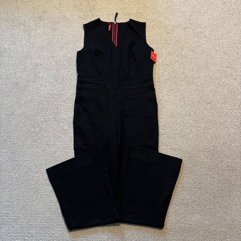 Spanx The Perfect Sleeveless Jumpsuit Women’s Sz Large Black Wide Leg NWT
